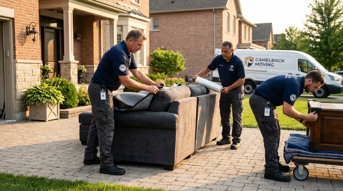 Large estate moving crew wrapping furniture in Iuka, MS